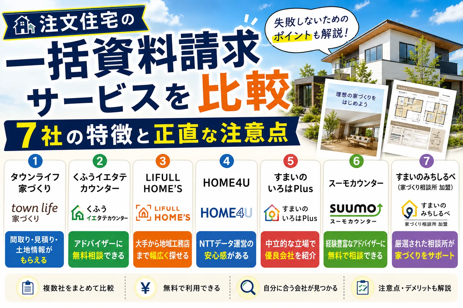 注文住宅の一括資料請求サービスを比較｜7社の特徴と正直な注意点